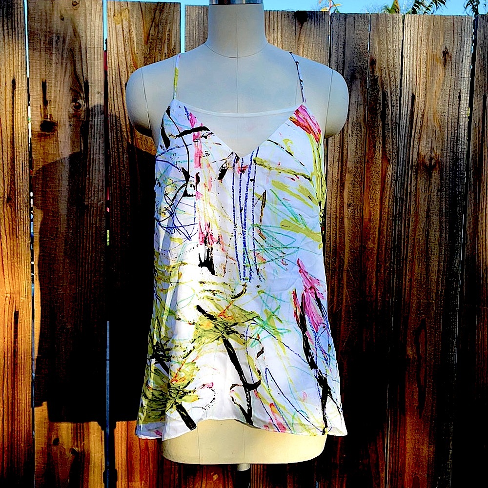 Milly Silk Racerback Tank Scribble Print “Sophia”